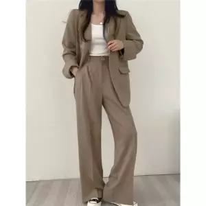 여자 봄 가을 면접복장 여성 투피스 플러스 사이즈 여성용 정장 재킷 바지 세트 전체 소매 싱글 브레스트