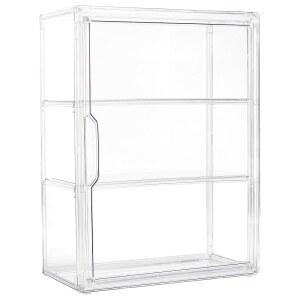 수집품용 아크릴 디스플레이 케이스 3단 피규어 케이스, 2개의 이동식 플레이트가 있는 투명 자석 도어 톨 박스, 1팩