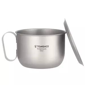 코펠 TOMSHOO 뚜껑이 달린 티타늄 컵 캠핑 커피 배낭 여행 하이킹 여행용 경량 포트 500ml