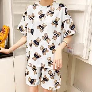 반바지 반팔 여름 잠옷 파자마 세트 여성 크림쿠키곰
