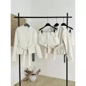 블랙 여성용 모직 캐시미어 로우 웨이스트 트윌 코트 반바지 정장세트 세트 교토 BE1