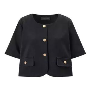 골드 버튼 트위드 라운드넥 반팔 자켓 (TY2JK002L0)