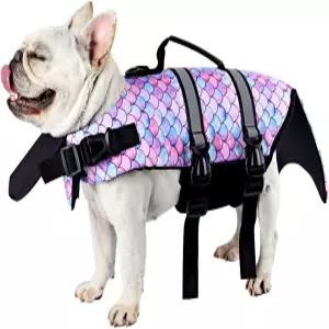 수영 보트용 강아지 구명조끼 조끼 턱 플로팅/반사 스트라이프/구조 손잡이 M 인어 미디엄