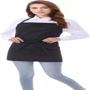 주머니가 3개인 여성용 쇼트 코튼 에이프런 남녀 공용 셰프 주방 요리 레스토랑 바비큐용 웨이트리스