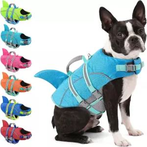 AOFITE 소형견 구명조끼 수영 보트용 상어 부력이 높은 반사견 조끼 프렌치 불독용 손잡이가 있는 반려동물