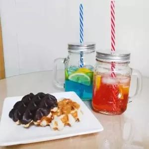 [콩심팥심]유리 머그컵 450ml 홈카페 유리컵 아이스 음료컵 세트 빨대컵