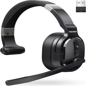 테크넷 트럭 운전사 블루투스 헤드셋 안정적인 V5.2 및 USB 동글 연결 마이크 음소거 기능이 있는 70시간