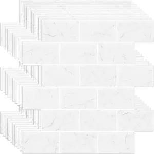 XFasten 주방 필 앤 스틱 타일 10pcs 12 x 미니 커터 화이트 마블 서브웨이 백스플래시 고온 욕실 벽 및