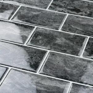 FunStick 다크 그레이 마블 서브웨이 타일 필 앤 스틱 주방용 12 x12 3D 뒷면 스플래시 욕실 샤워 세탁실용