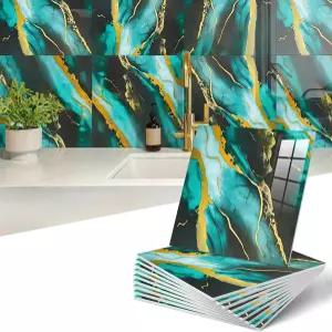 10장 필 앤 스틱 주방 백스플래시 타일 벽용 방수 자가 접착 대리석 욕실 및 벽 장식용 샤워 다크 그린 12