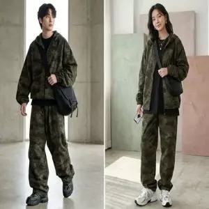 남성 밀리터리 카모 아웃도어 후드집업 롱팬츠 세트