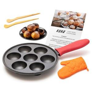 KUHA 애블레스키버 파니야람 쿨리 메이커 주철 프리시즌 정통 스토브탑 포퍼트제스 캠프파이어용 타코야키 애블레스키버 덴마크 아팜 팬케이크 전기 u2013