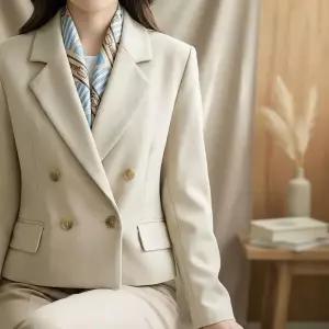 [하프클럽/셀러허브_여성트랜드패션]여성 투버튼 스카프 레이어드 크롭 자