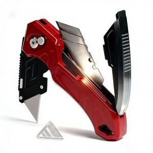 접이식 다용도 박스 커터 3단계 카톤용 수공구 디자인 칼날 추가 3개 나이프 보관