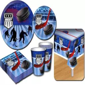 디럭스 하키 테마 파티 용품 세트 20인용 큰 접시 20개 작은 냅킨 컵 테이블 커버 2개 포함 - 게임데이나