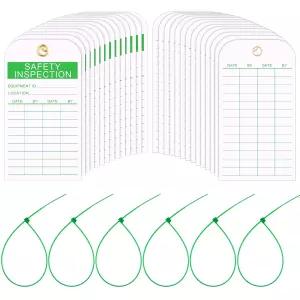 실내 실외 소화기 발판 사다리용 지퍼 타이 다목적 케이블 있는 100팩 안전 점검 태그 사고 예방 녹색