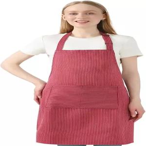 주닝신 폴리 코튼 혼방 스트라이프 에이프런 두 개의 포켓이 있는 조절 가능한 스트랩 남녀 공용으로 요리