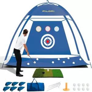 FILORI 골프 연습용 10x7FT 헤비 듀티 타격망 트라이 터프 매트 공 8개 티 캐리백 치핑 스윙 주행을 위한