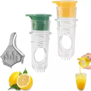 레몬 스퀴저 스크류 탑 필터 및 뚜껑이 있는 2팩 수동 착즙기 칵테일 요리 여행용 휴대용 시트러스 프레스