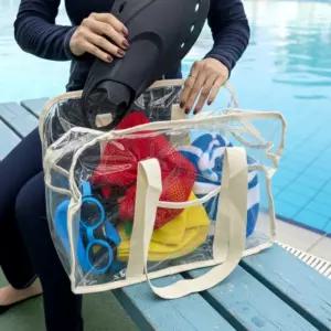 투명 비치백 물놀이가방 지퍼형 아이보리