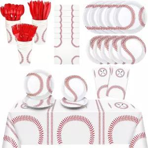 코초리 242피스 야구 파티 장식 식기 세트에는 플라스틱 식탁보 종이 접시 냅킨 포함되어 있으며 생일