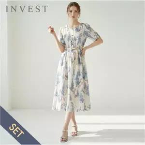 [인베스트] 리프 나염 스퀘어 넥 벨트 셋 원피스_IN6M1OP3451