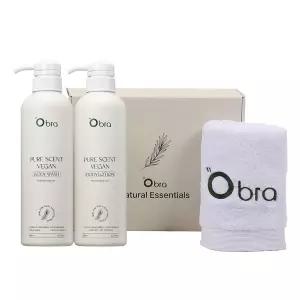 오브라 바디 2종세트 비건인증 미백주름개선인증 바디로션+워시+호텔수건세트