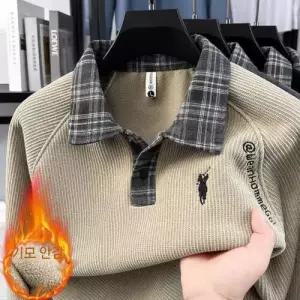 남자 캐주얼 이너 투피스 페이크 터틀넥 칼라넥 체크 스웨터 기모 도톰한 원픽1