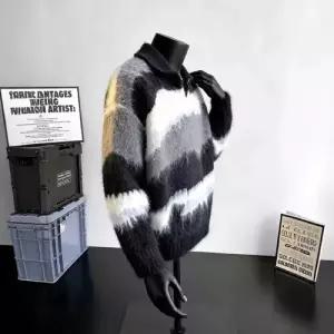 니트 빈티지 남성용 칼라넥 카디건 언밸런스 스트라이프 스웨터 커플 밍크라이크 터틀넥 원픽1