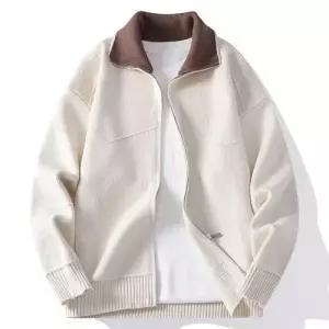니트 캐주얼 남성 칼라넥 배색 터틀넥 기모 집업 가디건 붐 원픽1
