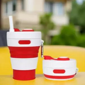 세척 편한 빨대 컵 가벼운 접이식 예쁜 레드 텀블러 휴대용 450ml