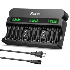 AA AAA 9V Ni-MH / Ni-CD용 POWXS 12베이 스마트 배터리 충전기, 1800mA 고속 충전, LCD 디스플레이 및 자동 보호, AC 케이블 포함
