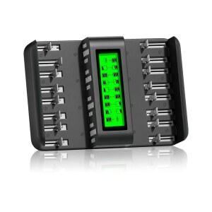 CITYORK 16 베이 충전식 배터리 스마트 LCD 디스플레이(1.2V AA AAA C D Ni-MH Ni-CD 충전식 배터리, AC 벽 어댑터 포함 AA AAA 배터리 충전기)