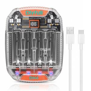 DLYPOW AAA 배터리 충전기, 1.5V 리튬 이온 및 1.2V NiMH/NiCD 배터리 충전기, 온도 모니터링이 가능한 500mA Type-C 고속 충전, 1.5V 1.2V 충전식 AA AAA 배터리용 독립 슬롯