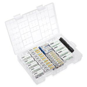 EBL 충전식 배터리 콤보 포함: 2800mAh AA 20개, 1100mAh AAA 사이즈 16개, C 사이즈 배터리 스페이서 5개, D 사이즈 배터리 스페이서 4개, 9V 배터리 2개, 소형 손전등