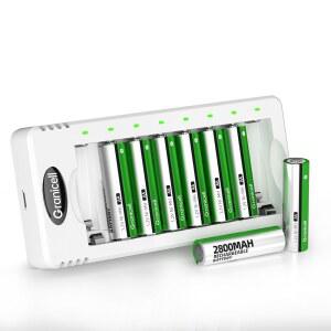 충전기가 있는 그래니셀 충전식 AA 배터리, 스마트 8 베이 스마트 배터리 충전기가 있는 8팩 2800mAh 대용량 Ni-MH 더블 A 배터리, USB 고속 충전