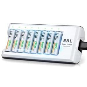 EBL 8팩 2800mAh Ni-MH AA 충전식 배터리 및 충전식 AA AAA 배터리 충전기