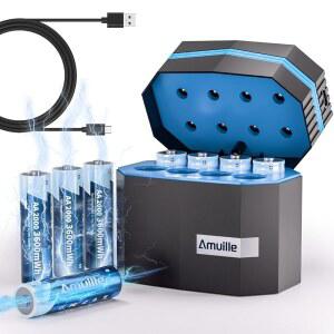 충전식 AA 배터리 리튬 배터리(빠른 충전기 포함), 1.5V 3600mWh 더블 A 배터리 8팩 충전식 리튬 AA 배터리(블링크 야외 Xbox 및 전자 기기용 충전 저장 상자 포함)