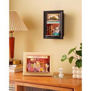 롤라이프 3D 크리스마스 미완성 키트 기념 박스 위한 친화적인 구시대 선물 디오라마 전시 키트 인형의 벽걸이 프레임 서점 공예 장식용 초급 가족을 섀도우 케이스