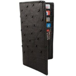 요더 가죽 회사 정품 타조 체크북 로데오 지갑, 남성 u2019s 롱 슬림 프로필(블랙)