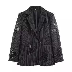 정장세트 자수 스팽글 정장+통바지 세트 여성용 봄 원픽1