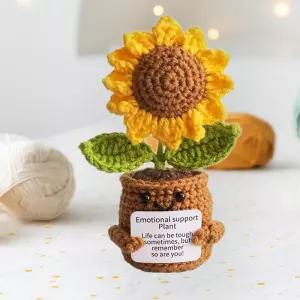 거실 장식용 수제 해바라기 니트 인형 뜨개 소품핸드메이드 데스크테리어 미니화분 질꽃선물 인화분 입사축