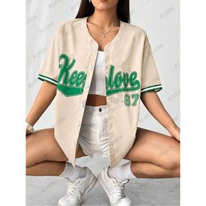 여름 신상 레트로 야구 스트릿웨어 블라우스 영문 레터링 패치 셔츠