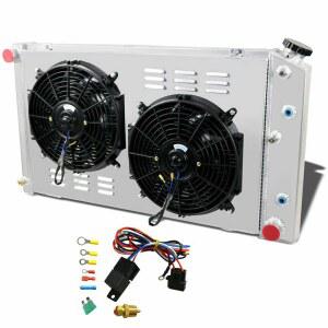 ALYOWorks 1968-1990 쉐보레 C K 시리즈 10 20 30 픽업 쉐벨 엘 카미노 뷰익 GMC V8 엔진용 4열 알루미늄 라디에이터 슈라우드 팬 릴레이 키트(MT 28인치 와이드 코어 크로스 플로우 라디에이터)