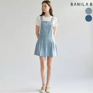 여성 데님 주름 멜빵 미니 원피스