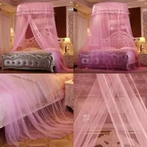 레이스모기장 핑크 퀸침대 캐노피장 방충망 사각 침실 커튼 대형 인테리어 레일 공주 여름 실내 패밀리 침