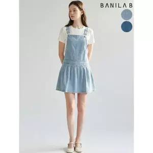 [하프클럽/바닐라비]여성 데님 주름 멜빵 미니 원피스