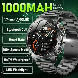 LIGE 밀리터리 그레이드 1000mAh 배터리 스마트워치 남성용 IP68 방수 GPS 블루투스 통화 AMOLED HD 남성