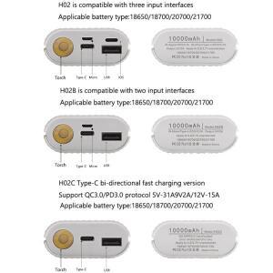 18650/18700/20700/21700 배터리 충전기 어댑터(LED 손전등 포함) DIY 보조베터리 박스 아이폰 및 안드로이