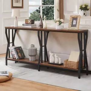 HOMSISE 소파 콘솔 테이블 63인치 엑스트라 롱 2단 수납 공간 뒤 산업용 좁은 현관 복도 거실 러스틱